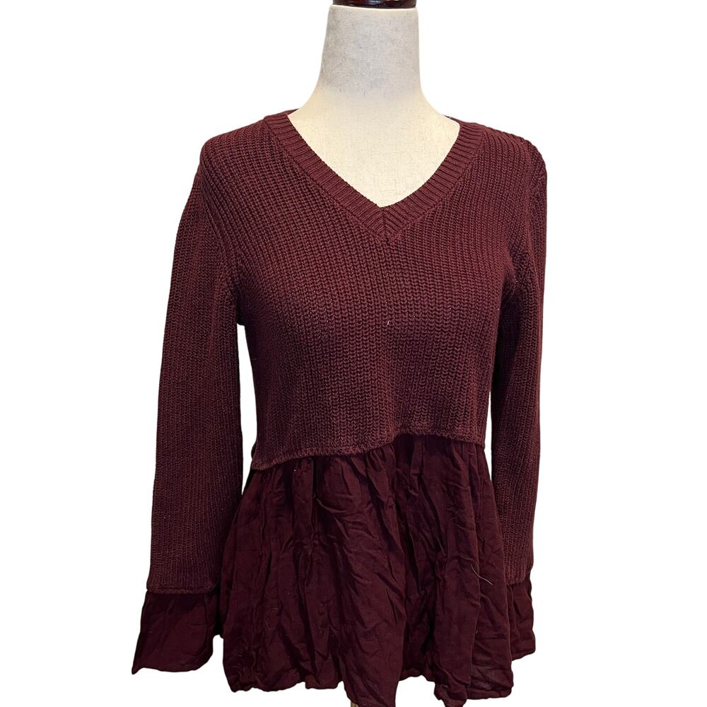Altar'd State Burgundy V-Neck Sweater